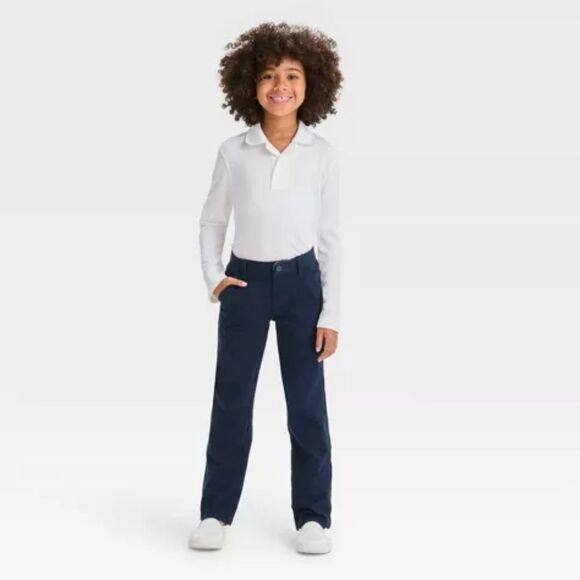 🆕👖Cat & Jack Girls Straight Fit School Uniform Pants Navy Chino - Picture 1 of 5
